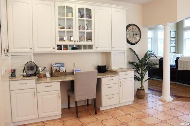 1112 W Cedar Hills Dr, Dunlap, IL 61525 - office area featuring built in study area and decorative columns