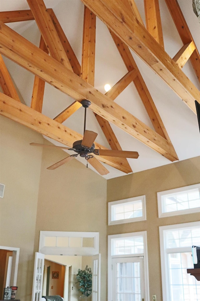 1112 W Cedar Hills Dr, Dunlap, IL 61525 - detailed view of beamed ceiling and ceiling fan