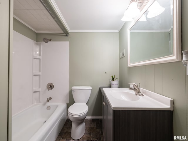 2010 E Paris Ave, Peoria, IL 61614 - bathroom featuring stone finish floors, vanity, crown molding, and shower / bathtub combination