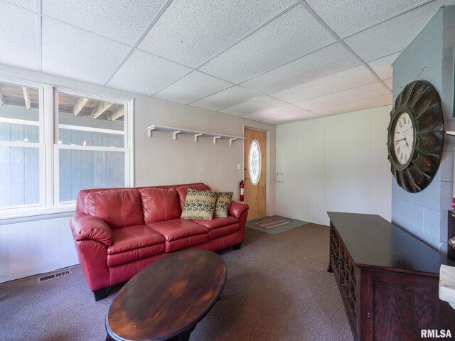 2010 E Paris Ave, Peoria, IL 61614 - carpeted living area with a paneled ceiling