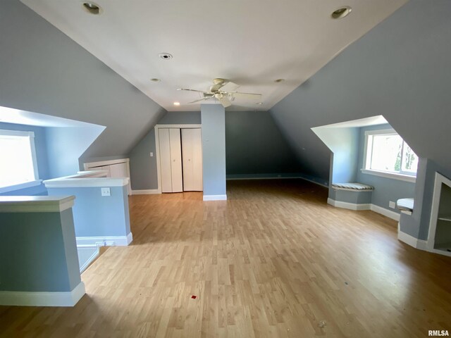 1502 W Columbia Ter, Peoria, IL 61606 - bonus room with light wood-type flooring, baseboards, vaulted ceiling, a ceiling fan, and recessed lighting