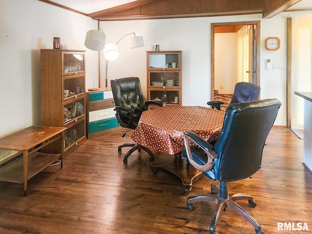 18223 N Slane Rd, Princeville, IL 61559 - office area featuring wood-type flooring and crown molding