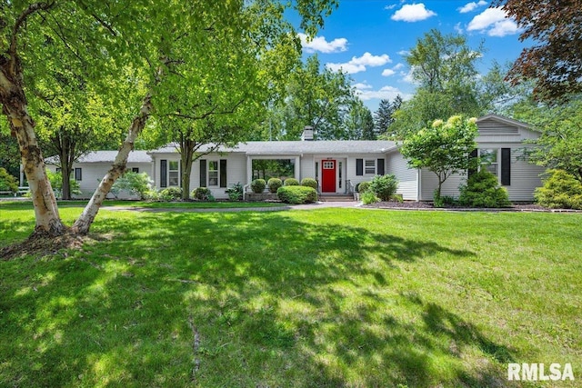 486 E High Point Dr, Peoria, IL 61614 - single story home with a front lawn and a chimney