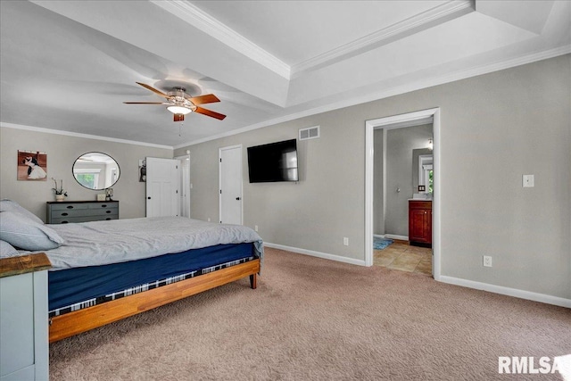 486 E High Point Dr, Peoria, IL 61614 - bedroom featuring crown molding, baseboards, light carpet, and ensuite bathroom