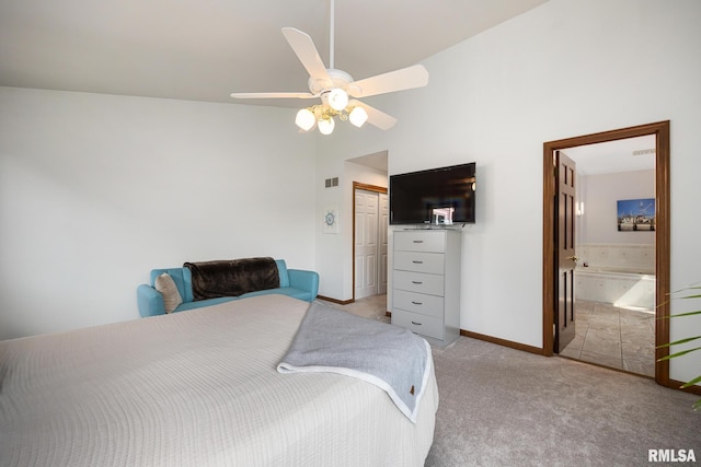 905 Highland Ct, Germantown Hills, IL 61548 - bedroom with light carpet, baseboards, a closet, a ceiling fan, and ensuite bath