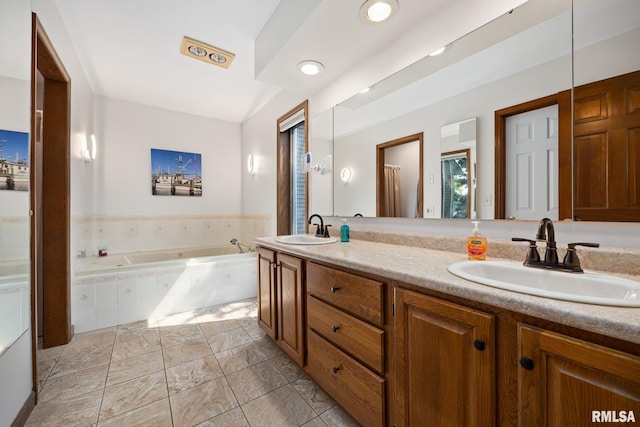 905 Highland Ct, Germantown Hills, IL 61548 - bathroom featuring double vanity and a garden tub