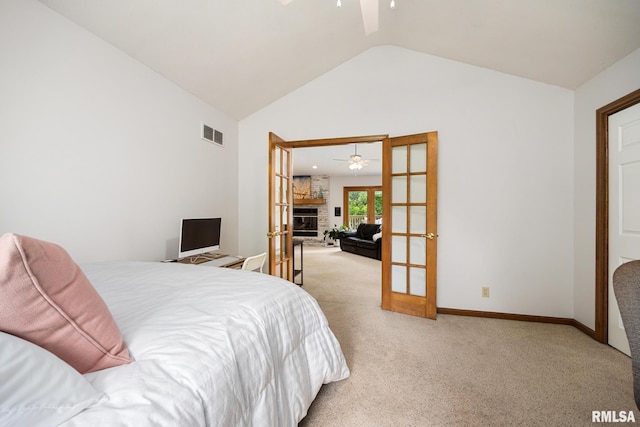 905 Highland Ct, Germantown Hills, IL 61548 - bedroom with vaulted ceiling, carpet floors, a fireplace, and baseboards