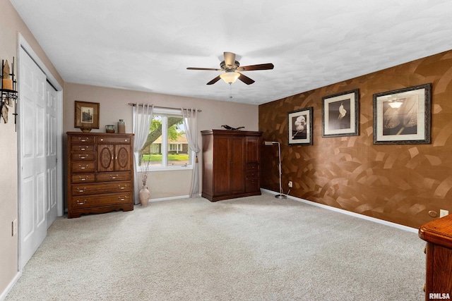 22 Cypress Pt, Pekin, IL 61554 - carpeted bedroom featuring wallpapered walls, baseboards, a closet, and ceiling fan