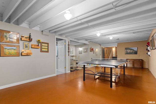 22 Cypress Pt, Pekin, IL 61554 - recreation room with concrete flooring, baseboards, and beam ceiling