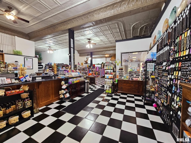 113 N Kickapoo St, Lincoln, IL 62656 - miscellaneous room featuring ceiling fan, tile patterned floors, and an ornate ceiling