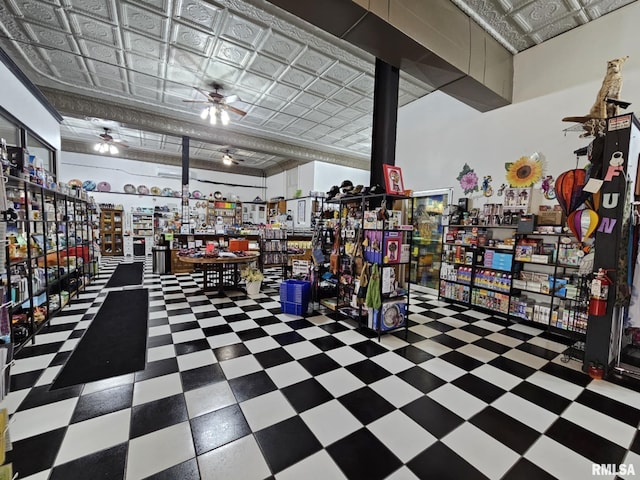 113 N Kickapoo St, Lincoln, IL 62656 - garage with an ornate ceiling and a ceiling fan
