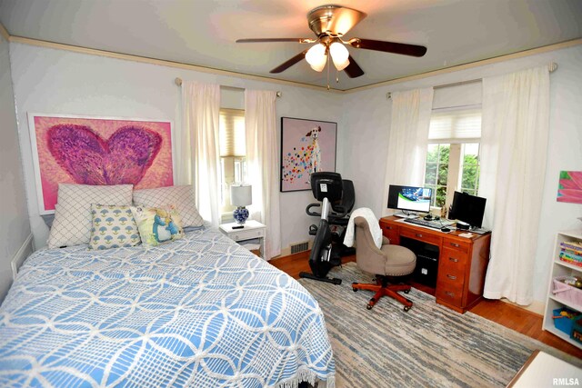 3307 N Biltmore Ave, Peoria, IL 61604 - bedroom with wood finished floors, a ceiling fan, and an office area