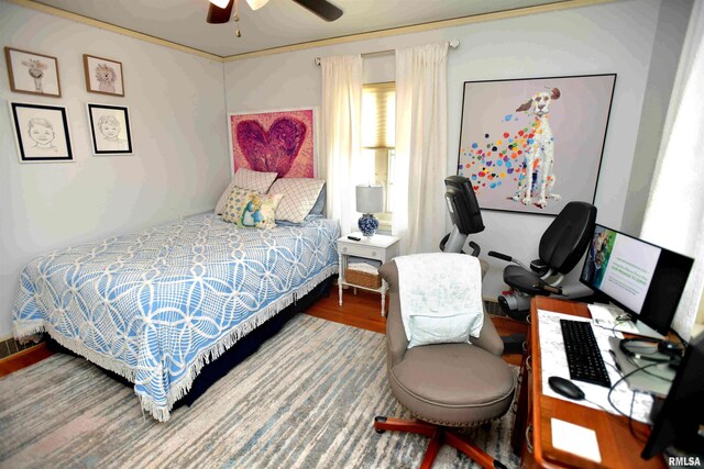 3307 N Biltmore Ave, Peoria, IL 61604 - bedroom with wood finished floors, an office area, and ceiling fan