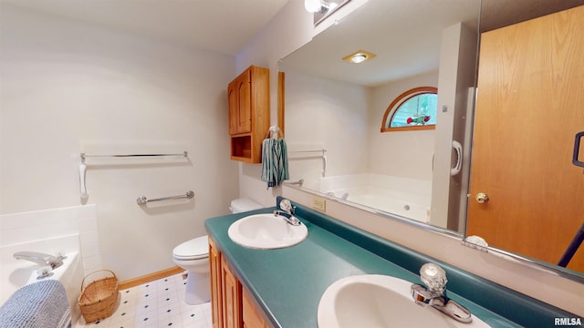 1111 Windy Hill Ct, Varna, IL 61375 - bathroom featuring a bath, tile patterned floors, double vanity, and toilet