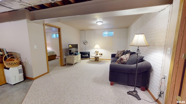 1111 Windy Hill Ct, Varna, IL 61375 - living room with baseboards, brick wall, and carpet floors