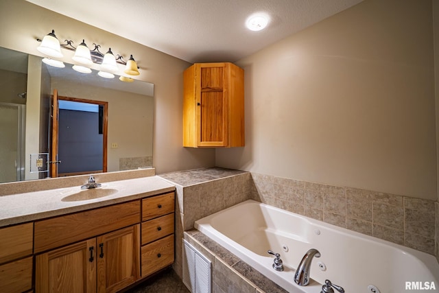 4627 S Queen Aleta Ct, Mapleton, IL 61547 - bathroom with vanity, a tub with jets, and a shower with door