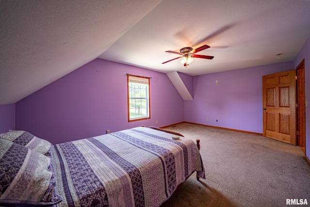 4627 S Queen Aleta Ct, Mapleton, IL 61547 - carpeted bedroom with vaulted ceiling, ceiling fan, and baseboards