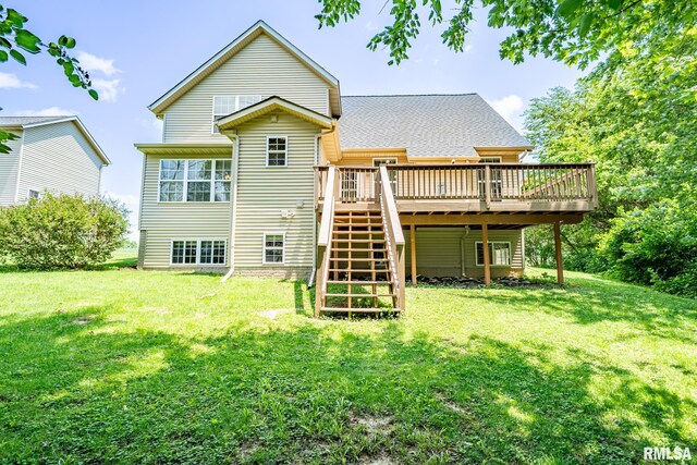 4627 S Queen Aleta Ct, Mapleton, IL 61547 - back of house with a wooden deck, stairs, and a lawn