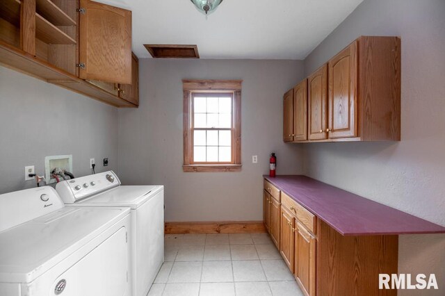 307 N Logan St, Deer Creek, IL 61733 - laundry room featuring cabinet space, washing machine and dryer, baseboards, and light tile patterned floors
