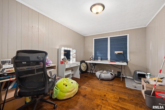 51 Lynnwood Ct, Morton, IL 61550 - home office with hardwood / wood-style flooring, ornamental molding, and wooden walls