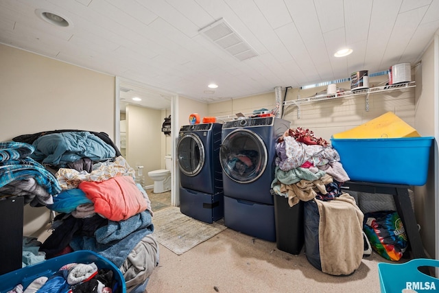 51 Lynnwood Ct, Morton, IL 61550 - laundry area featuring separate washer and dryer, carpet, and recessed lighting