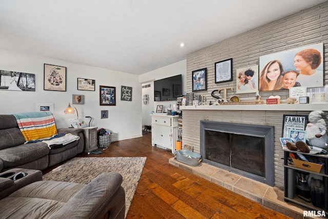 51 Lynnwood Ct, Morton, IL 61550 - living room with a brick fireplace, wood finished floors, and recessed lighting