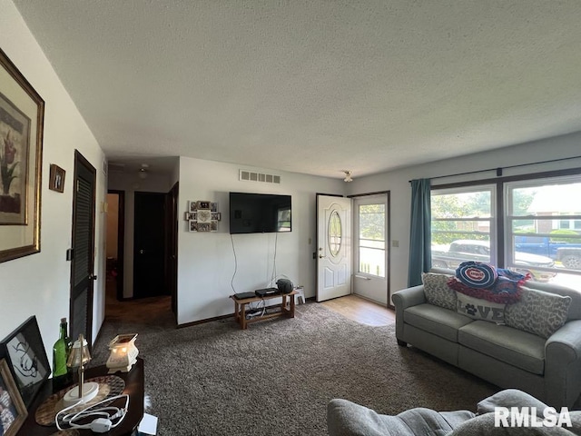 510 W Kelly St, Macomb, IL 61455 - carpeted living room featuring a textured ceiling