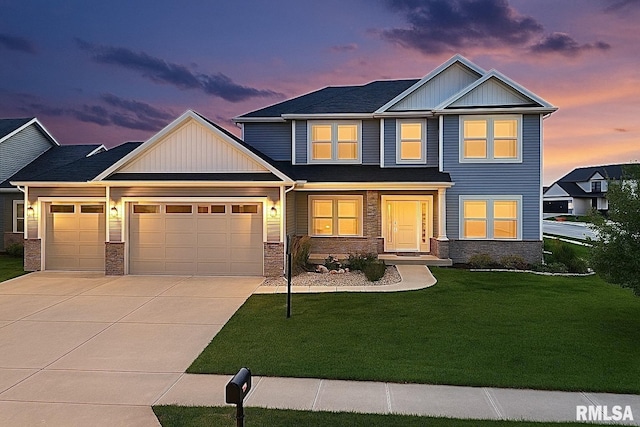 308 Pocono Ave, Morton, IL 61550 - craftsman inspired home with a garage, board and batten siding, stone siding, driveway, and a lawn