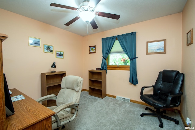 7019 Oak Run Dr, Dahinda, IL 61428 - office area featuring carpet floors and ceiling fan