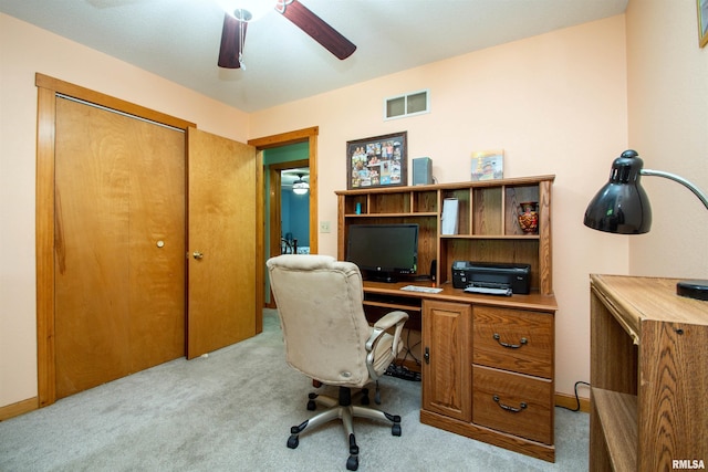 7019 Oak Run Dr, Dahinda, IL 61428 - office with light carpet and a ceiling fan