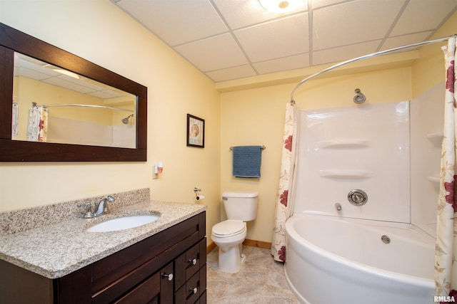 7019 Oak Run Dr, Dahinda, IL 61428 - full bath with vanity, a paneled ceiling, and shower / tub combo with curtain