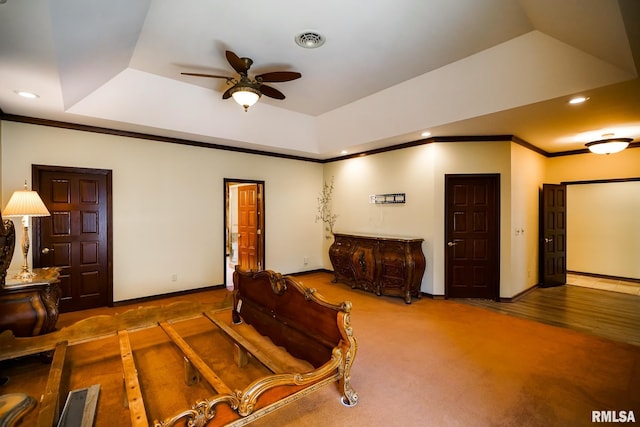 241 Birch Pl, Kewanee, IL 61443 - bedroom featuring a raised ceiling, crown molding, and recessed lighting