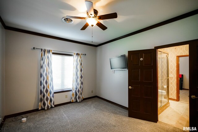241 Birch Pl, Kewanee, IL 61443 - empty room with a ceiling fan, crown molding, and light colored carpet