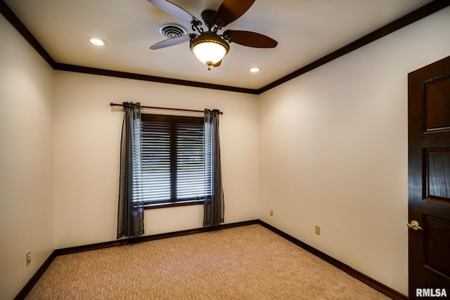 241 Birch Pl, Kewanee, IL 61443 - unfurnished room featuring light carpet, ceiling fan, recessed lighting, and crown molding