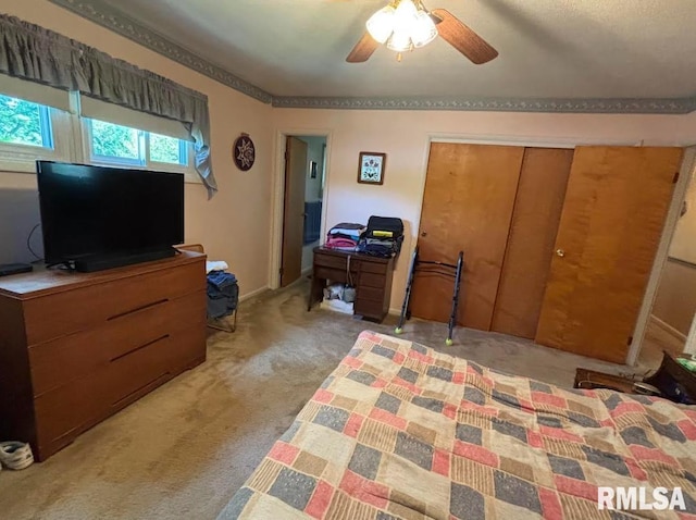 218 W Kurlene Dr, Macomb, IL 61455 - bedroom featuring carpet floors, a ceiling fan, and a closet