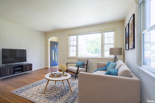 1030 E Euclid Ave, Peoria Heights, IL 61616 - living room featuring arched walkways and wood finished floors
