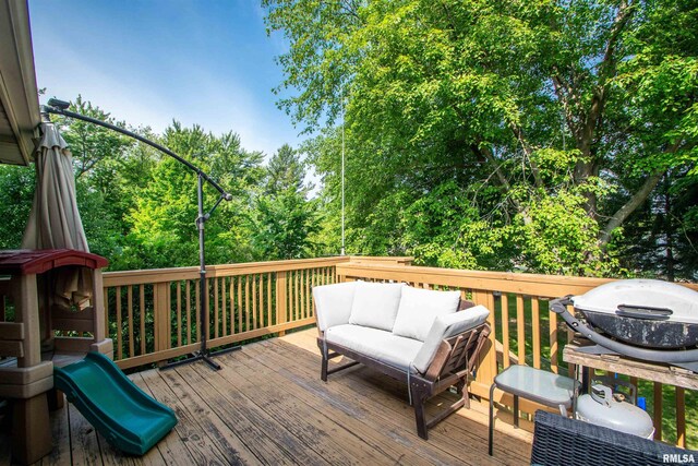 324 Pinecrest Dr, Germantown Hills, IL 61548 - wooden deck featuring an outdoor living space and grilling area
