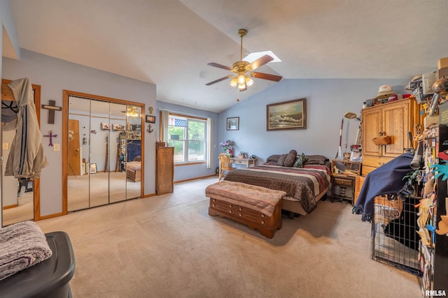 21501 N Berchtold Rd, Chillicothe, IL 61523 - bedroom with light colored carpet, lofted ceiling, and a ceiling fan