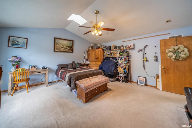 21501 N Berchtold Rd, Chillicothe, IL 61523 - bedroom with a skylight, carpet flooring, vaulted ceiling, and a ceiling fan