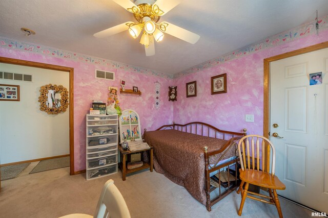 21501 N Berchtold Rd, Chillicothe, IL 61523 - bedroom featuring carpet flooring, wallpapered walls, and ceiling fan