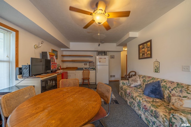21501 N Berchtold Rd, Chillicothe, IL 61523 - carpeted dining space with ceiling fan and a sink