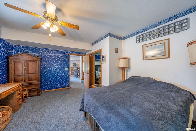 21501 N Berchtold Rd, Chillicothe, IL 61523 - carpeted bedroom featuring a ceiling fan and wallpapered walls
