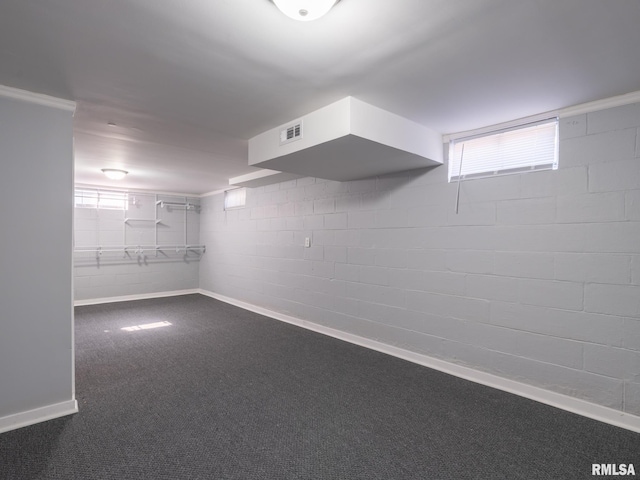 621 E Sciota Ave, Peoria Heights, IL 61616 - below grade area with dark colored carpet and concrete block wall
