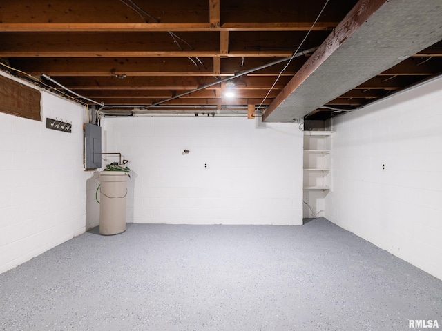 621 E Sciota Ave, Peoria Heights, IL 61616 - unfinished basement featuring electric panel, a water softener system, and concrete block wall