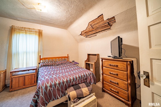 509 W Mcclure Ave, Peoria, IL 61604 - carpeted bedroom featuring a textured ceiling, lofted ceiling, and a textured wall