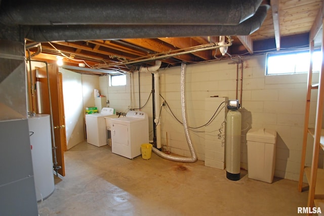 4 Alexander Ln, Bartonville, IL 61607 - basement with separate washer and dryer, a water softener, gas water heater, and plenty of natural light