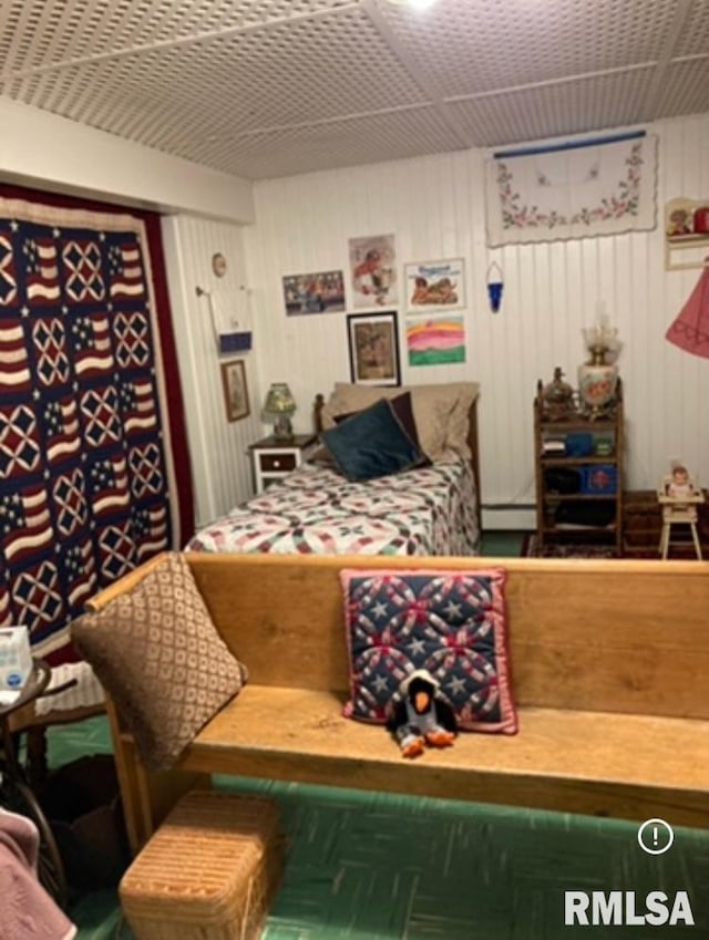 301 N Louise St, La Harpe, IL 61450 - bedroom with a baseboard radiator and wood walls