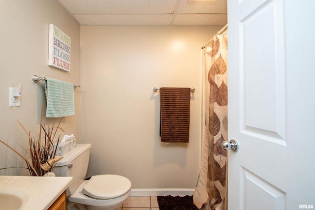 116 Field Ct, East Peoria, IL 61611 - full bathroom with vanity, tile patterned floors, a paneled ceiling, and curtained shower