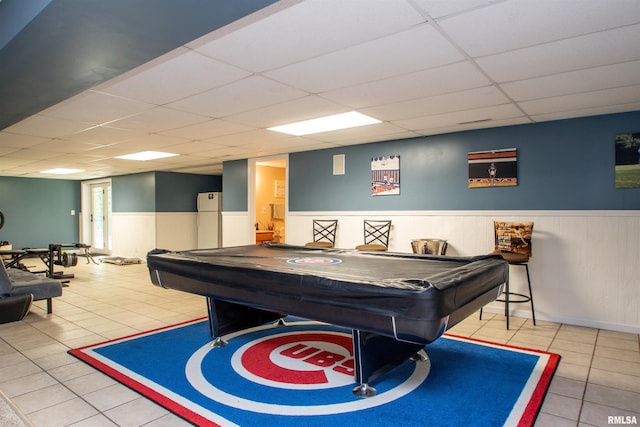 116 Field Ct, East Peoria, IL 61611 - rec room with tile patterned floors, billiards table, a drop ceiling, and wainscoting