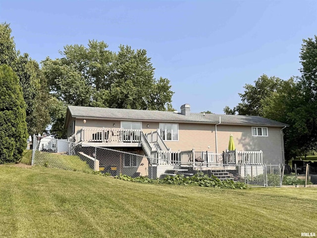 15 Elmo Dr, Macomb, IL 61455 - back of property featuring a wooden deck and a chimney
